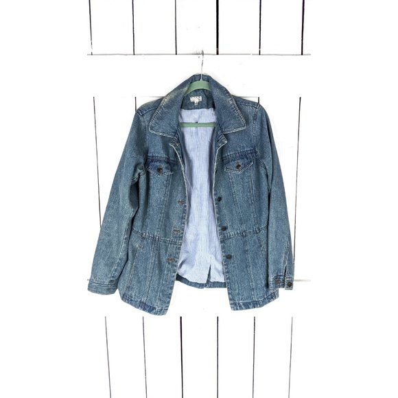 90s vintage blue jean denim lined chambray jacket - Picture 2 of 7